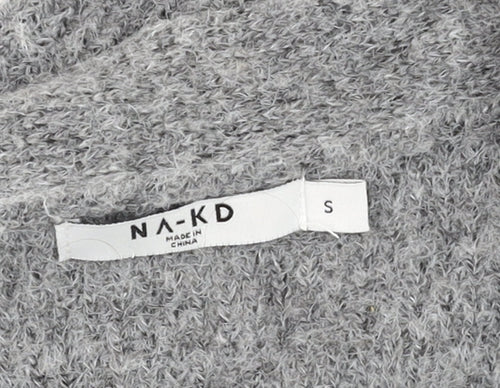 NA-KD Women Grey Long Knit Cardigan Size S V-Neck Button Front