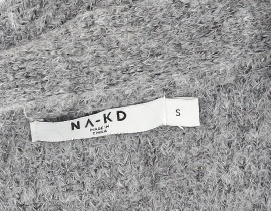 NA-KD Women Grey Long Knit Cardigan Size S V-Neck Button Front