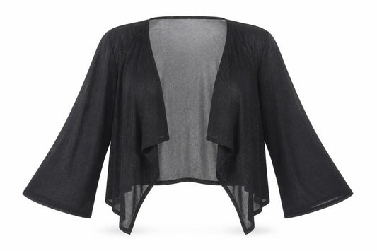 Front view of R&M Richards Women's Black Sheer Kimono Cardigan XL Elegant Lightweight Layer