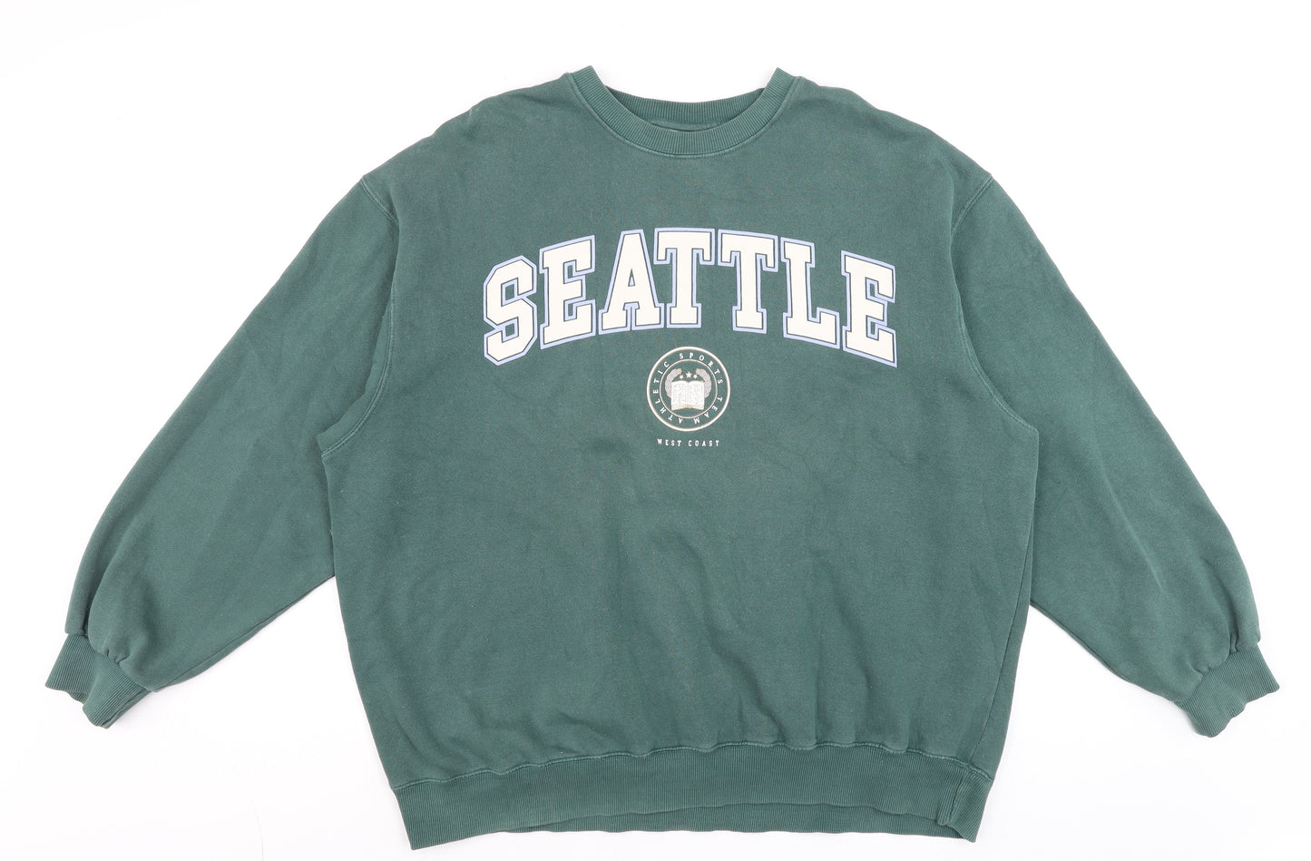 Pull & Bear Women Green Seattle Graphic Crew Neck Sweatshirt L