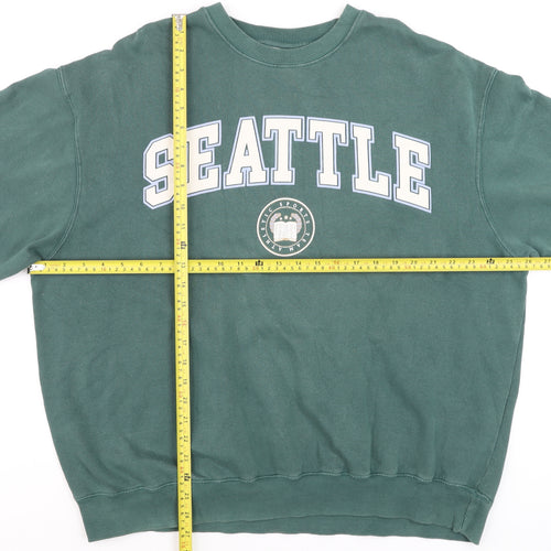 Pull & Bear Women Green Seattle Graphic Crew Neck Sweatshirt L