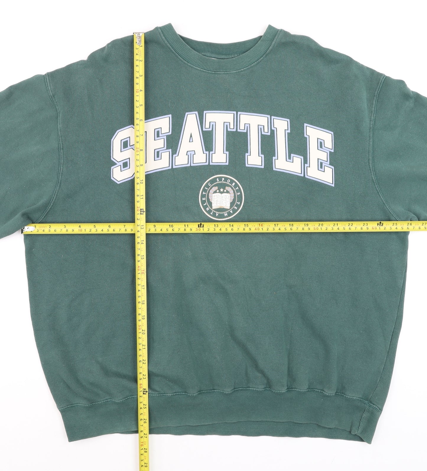 Pull & Bear Women Green Seattle Graphic Crew Neck Sweatshirt L