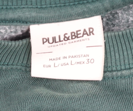 Pull & Bear Women Green Seattle Graphic Crew Neck Sweatshirt L