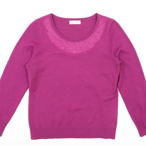 Marks and Spencer Per Una Pink Sequin Scoop Neck Womens Jumper Size 14