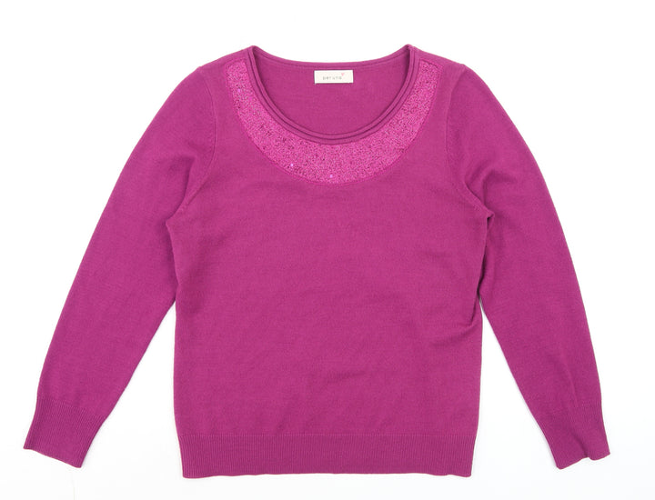 Marks and Spencer Per Una Pink Sequin Scoop Neck Womens Jumper Size 14
