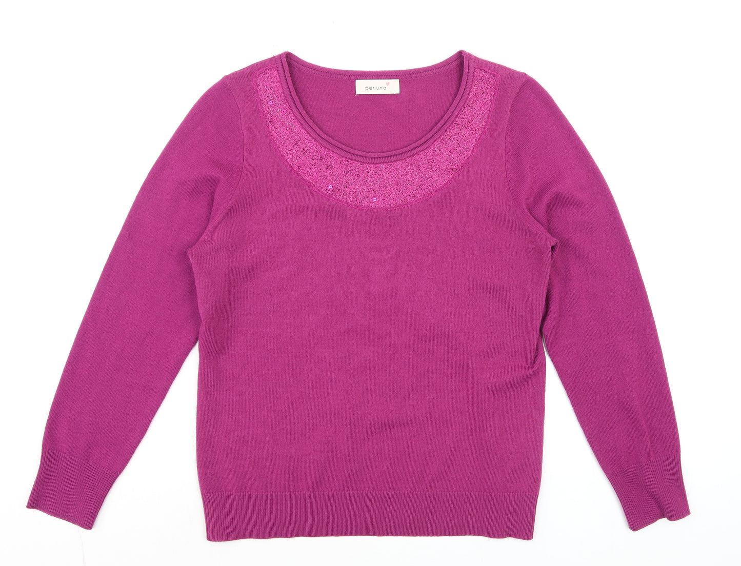 Marks and Spencer Per Una Pink Sequin Scoop Neck Womens Jumper Size 14