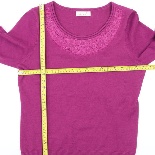Marks and Spencer Per Una Pink Sequin Scoop Neck Womens Jumper Size 14