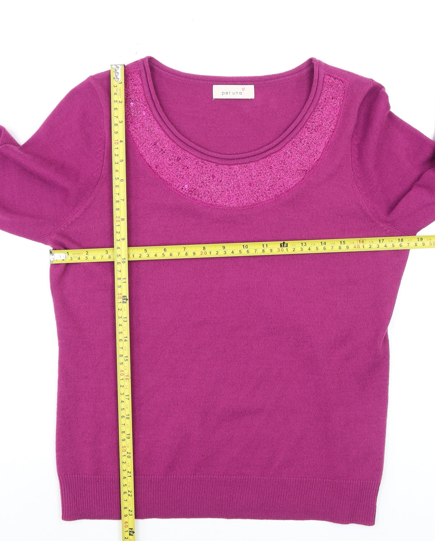 Marks and Spencer Per Una Pink Sequin Scoop Neck Womens Jumper Size 14
