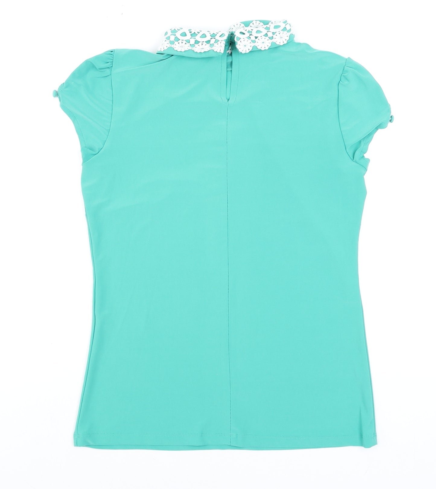 Savida Women Green Short Sleeve Crochet Collar Blouse Size M