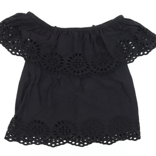 Vila Women's Black Off Shoulder Embroidered Cotton Tunic Blouse Size S