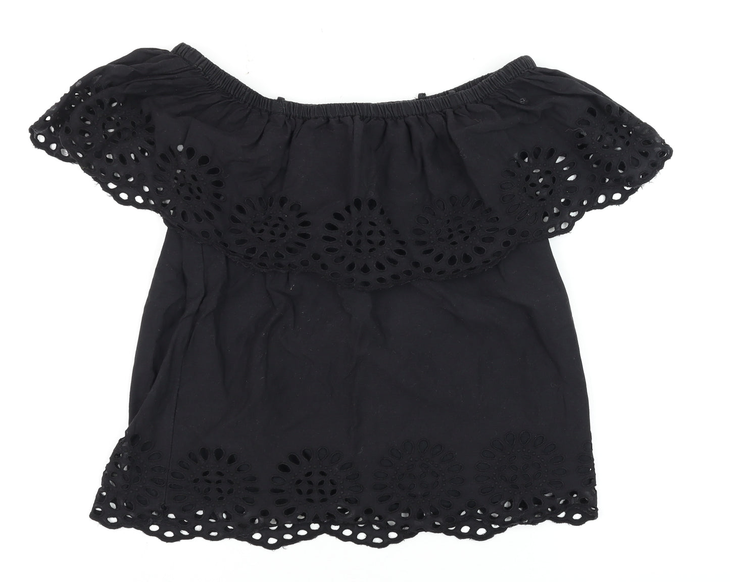 Vila Women's Black Off Shoulder Embroidered Cotton Tunic Blouse Size S