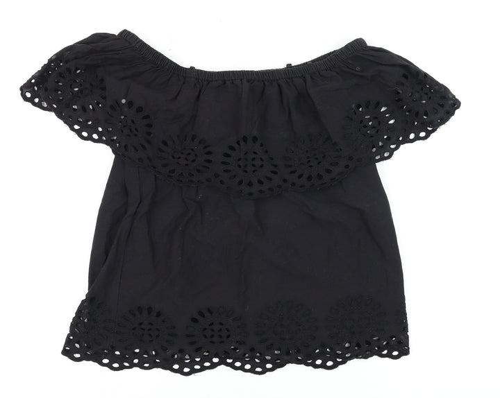 Vila Women's Black Off Shoulder Embroidered Cotton Tunic Blouse Size S