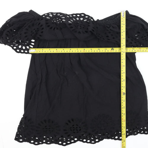 Vila Women's Black Off Shoulder Embroidered Cotton Tunic Blouse Size S