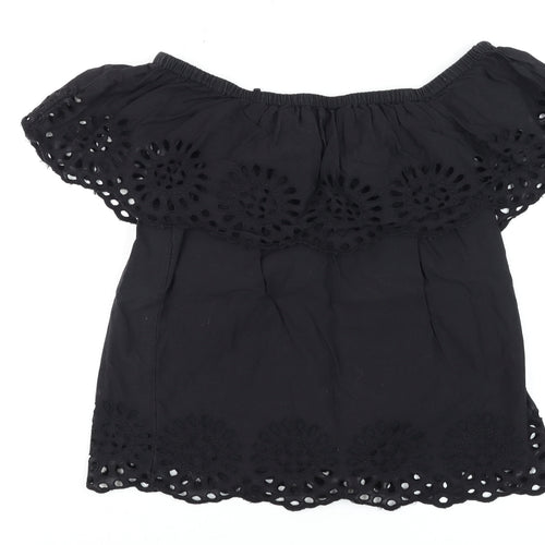 Vila Women's Black Off Shoulder Embroidered Cotton Tunic Blouse Size S