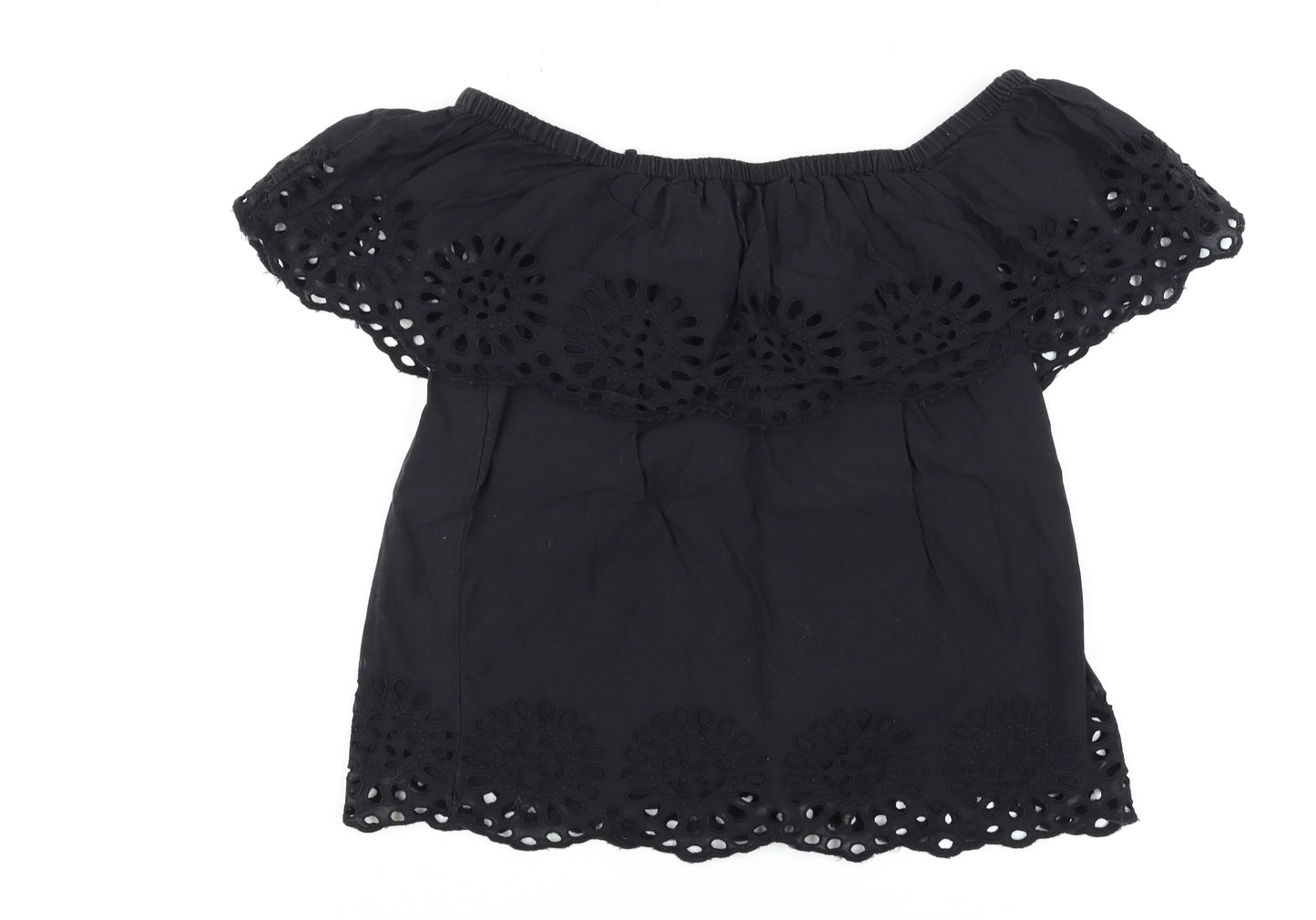 Vila Women's Black Off Shoulder Embroidered Cotton Tunic Blouse Size S