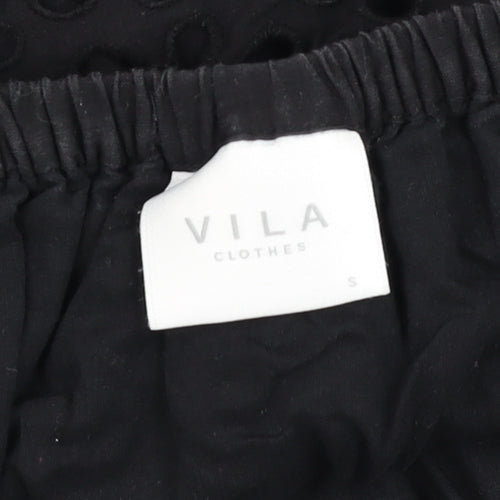 Vila Women's Black Off Shoulder Embroidered Cotton Tunic Blouse Size S