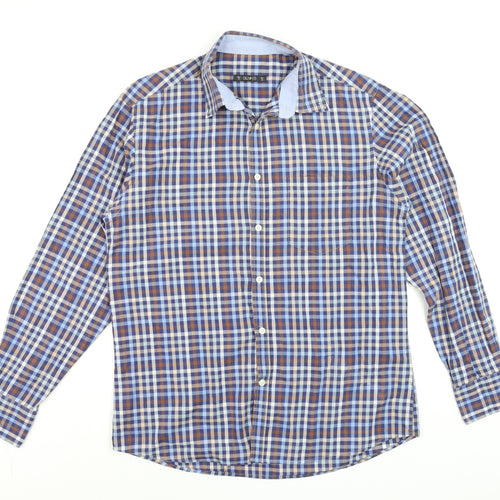 Dunnes Men's Blue Check Long Sleeve Cotton Button-Up Shirt M