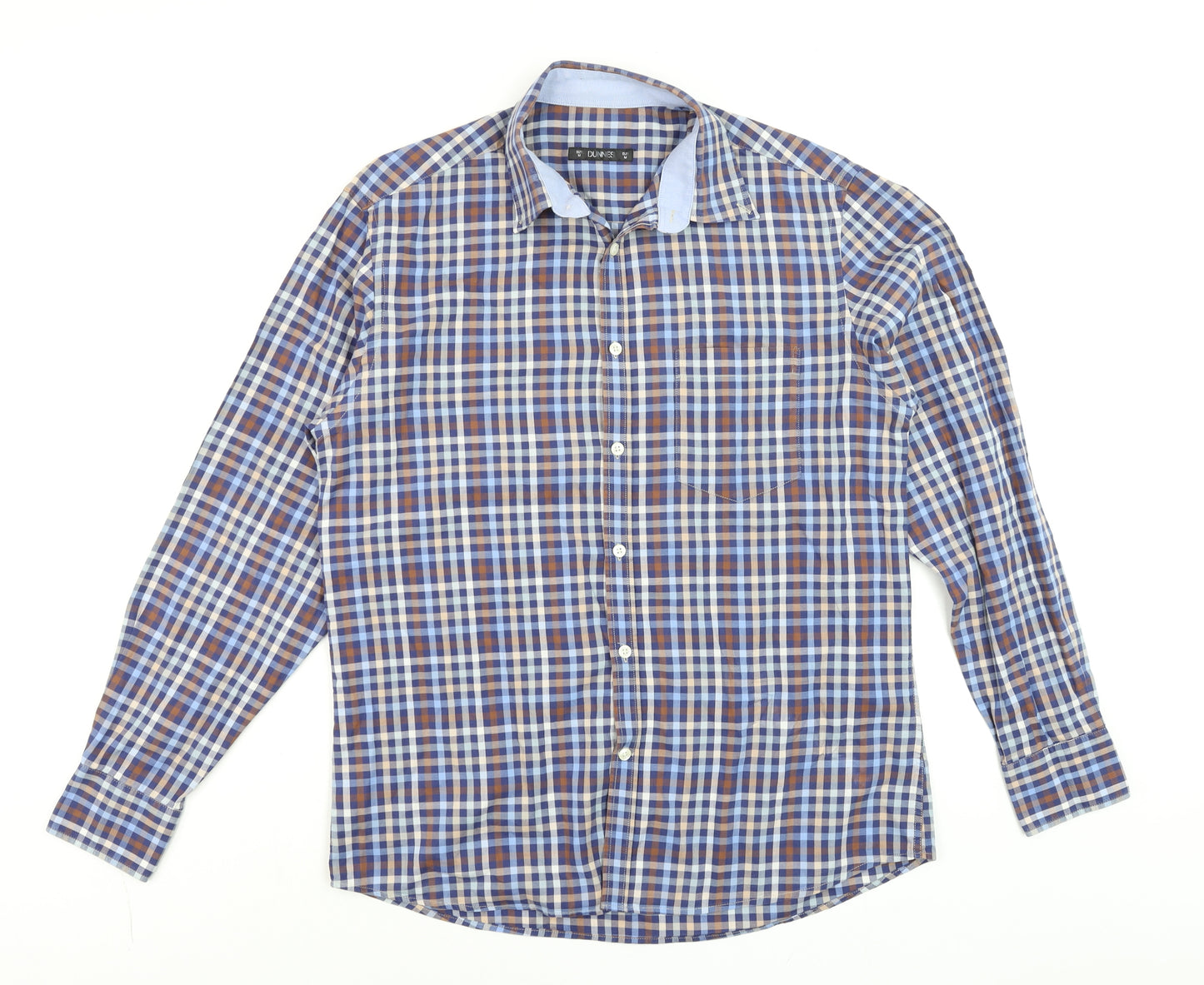 Dunnes Men's Blue Check Long Sleeve Cotton Button-Up Shirt M