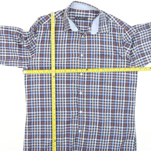 Dunnes Men's Blue Check Long Sleeve Cotton Button-Up Shirt M