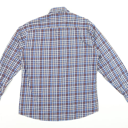 Dunnes Men's Blue Check Long Sleeve Cotton Button-Up Shirt M