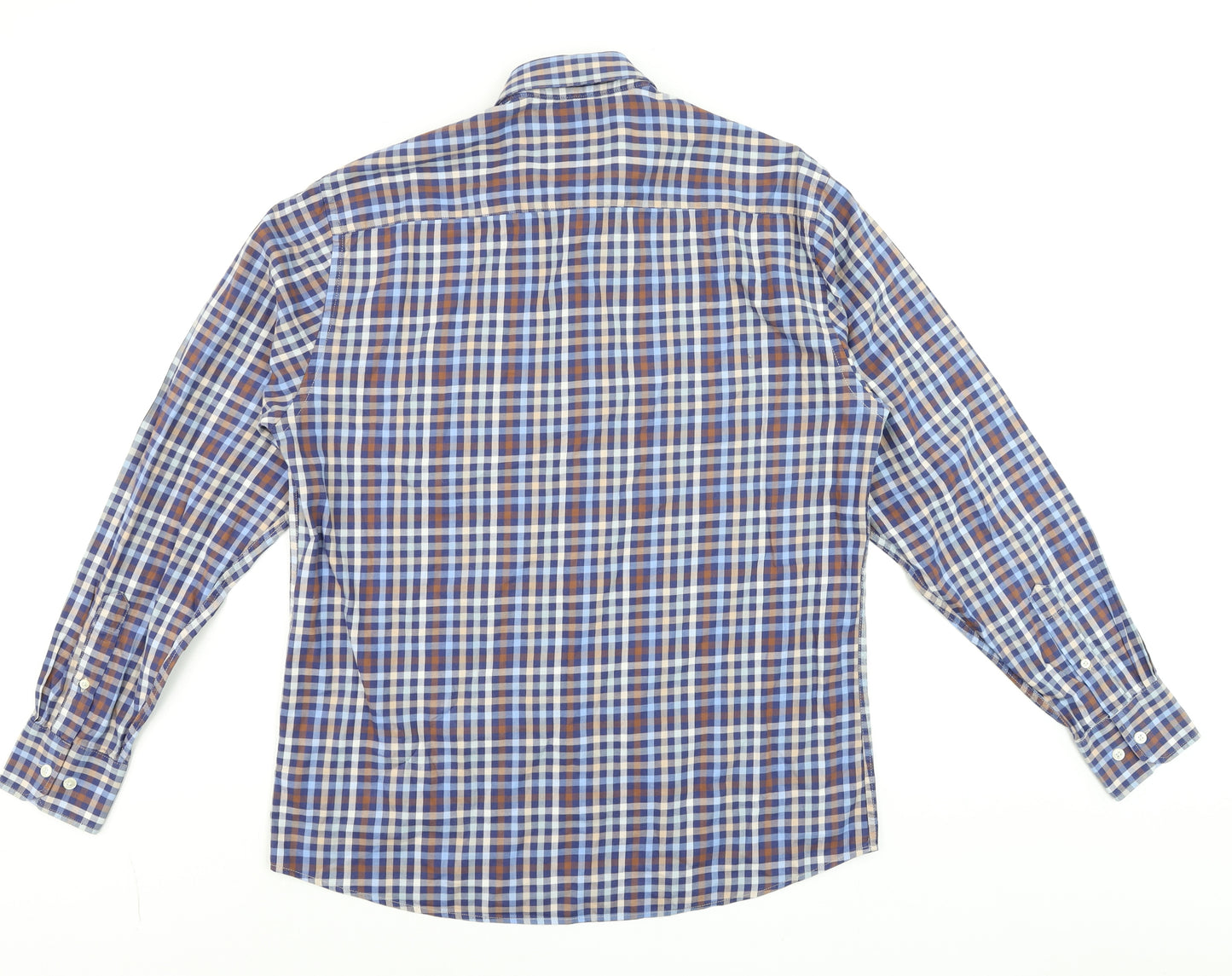 Dunnes Men's Blue Check Long Sleeve Cotton Button-Up Shirt M