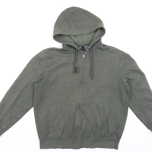 H&M Men’s Green Full Zip Fleece Hoodie Regular Fit Size M