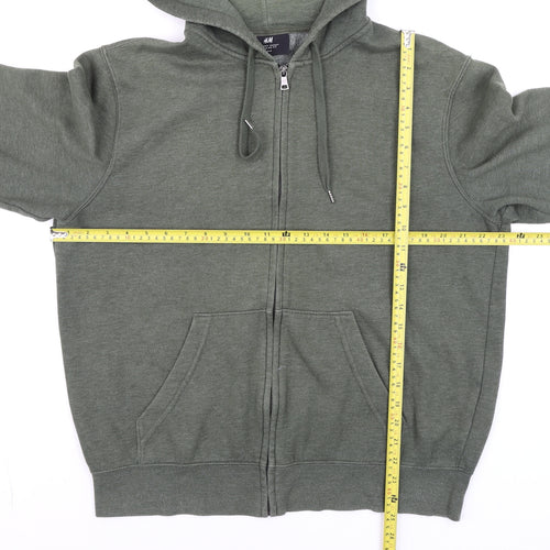 H&M Men’s Green Full Zip Fleece Hoodie Regular Fit Size M