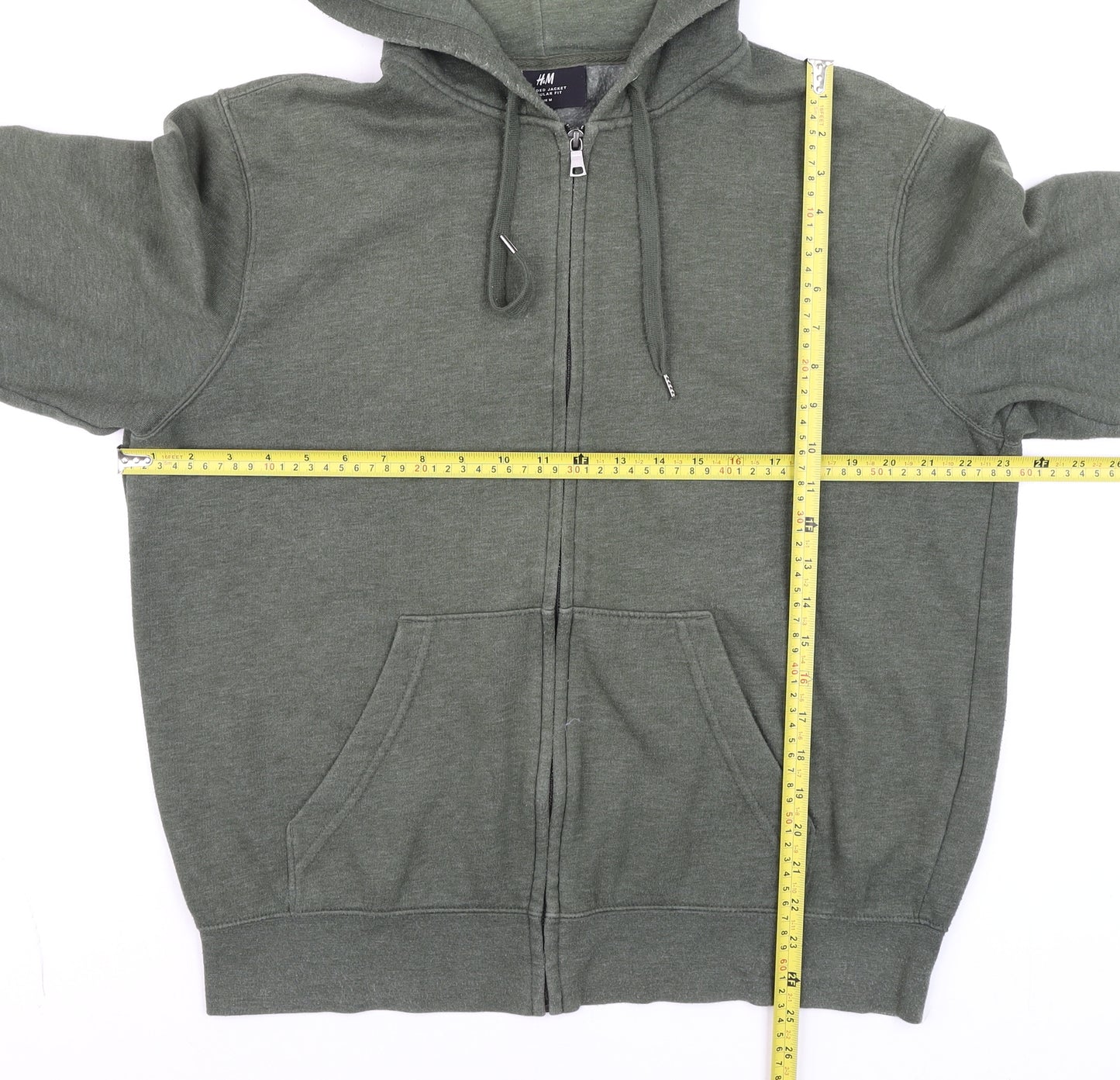H&M Men’s Green Full Zip Fleece Hoodie Regular Fit Size M