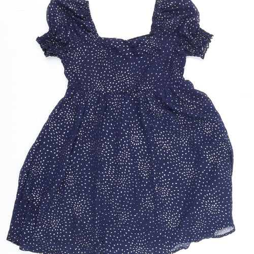 Trixxi Girl Blue Polka Dot Puff Sleeve Tunic Blouse Size 10