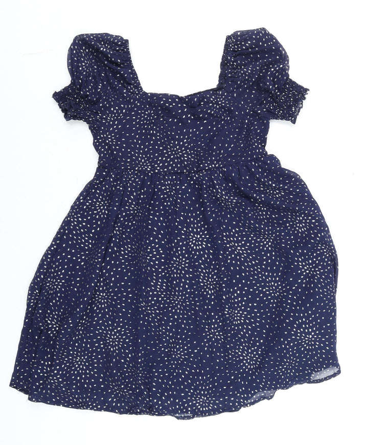 Trixxi Girl Blue Polka Dot Puff Sleeve Tunic Blouse Size 10