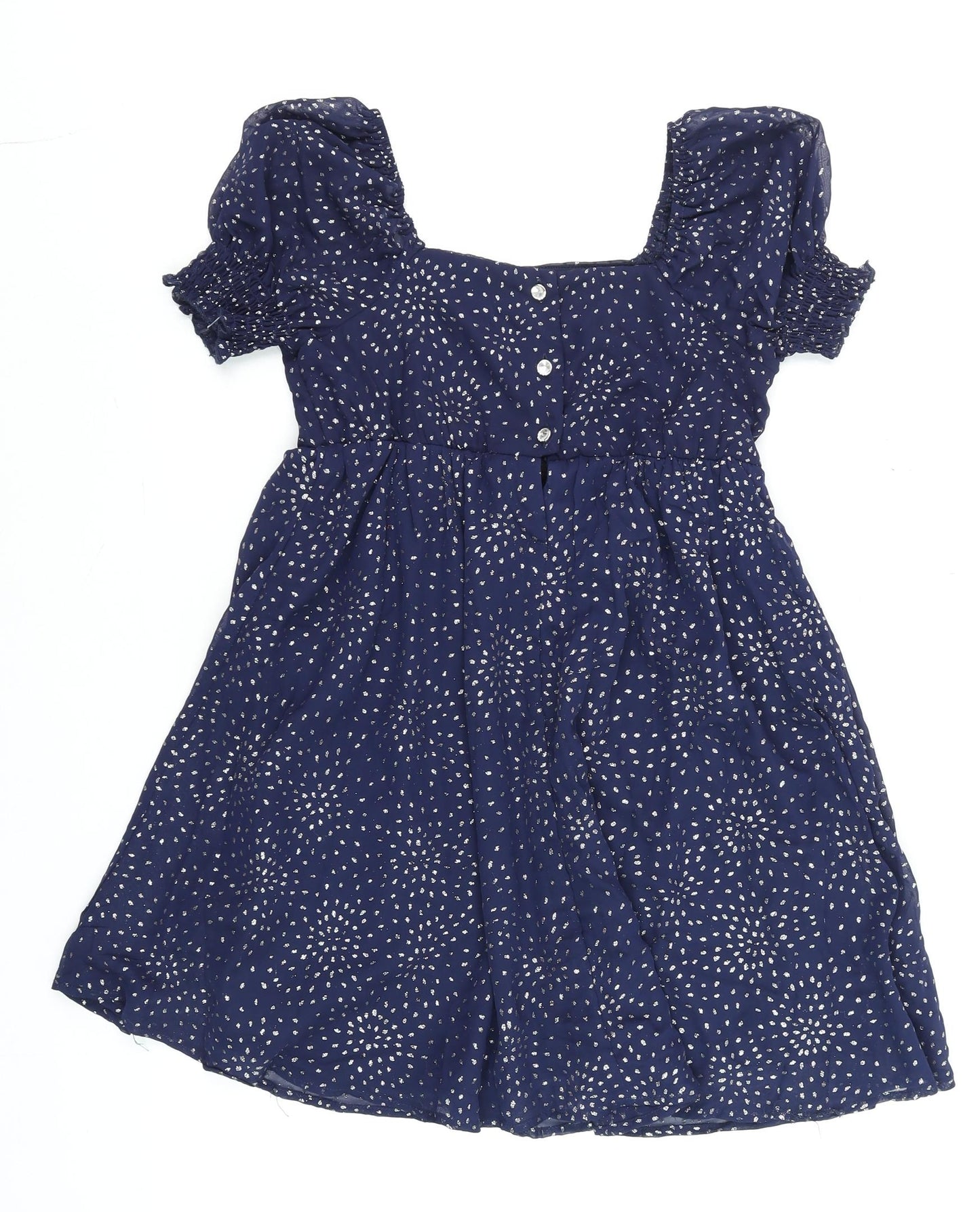 Trixxi Girl Blue Polka Dot Puff Sleeve Tunic Blouse Size 10