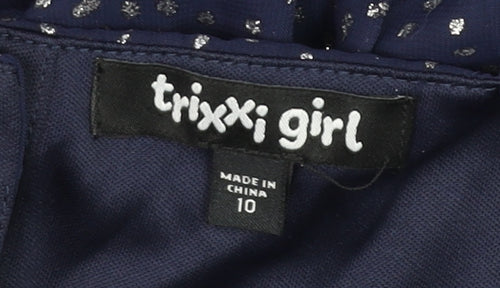 Trixxi Girl Blue Polka Dot Puff Sleeve Tunic Blouse Size 10