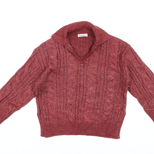 Gallery Womens Red Collared Cable-Knit Pullover Jumper XS