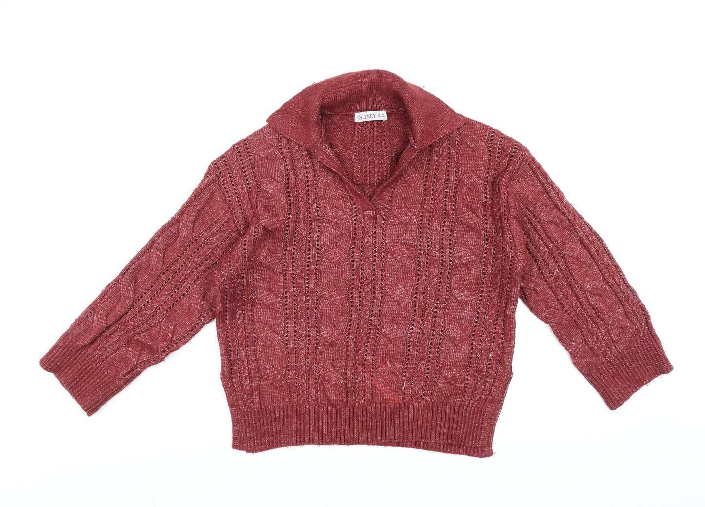 Gallery Womens Red Collared Cable-Knit Pullover Jumper XS