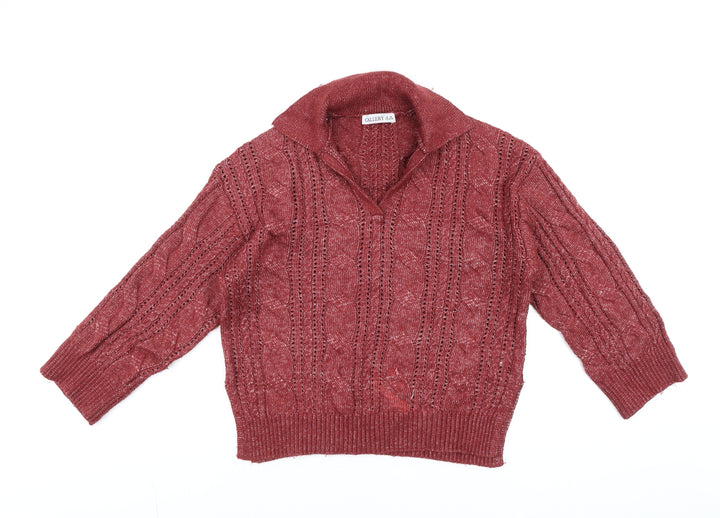 Gallery Womens Red Collared Cable-Knit Pullover Jumper XS
