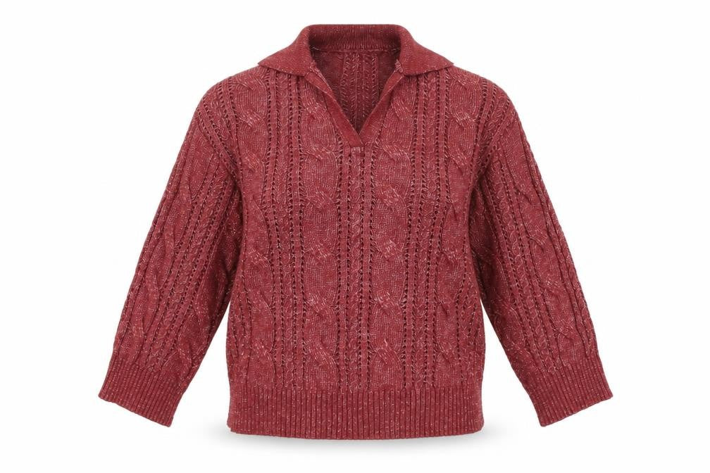 Front view of Gallery women’s red collared cable-knit jumper xs