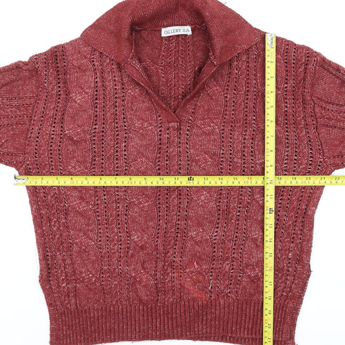 Gallery Womens Red Collared Cable-Knit Pullover Jumper XS