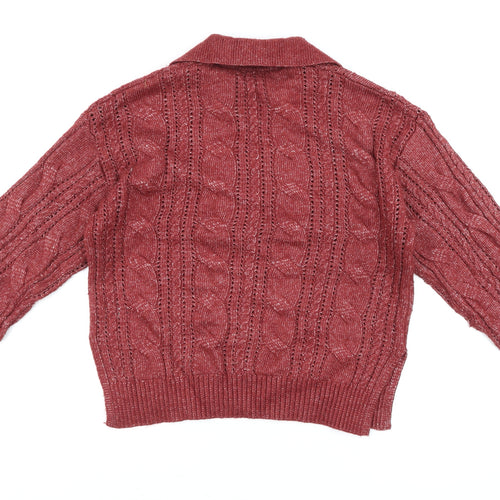 Gallery Womens Red Collared Cable-Knit Pullover Jumper XS