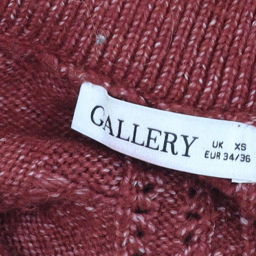 Gallery Womens Red Collared Cable-Knit Pullover Jumper XS