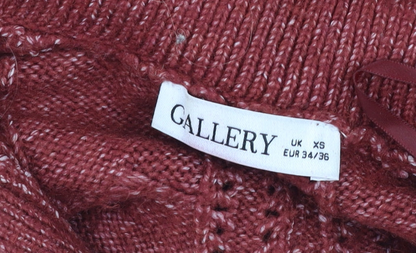 Gallery Womens Red Collared Cable-Knit Pullover Jumper XS