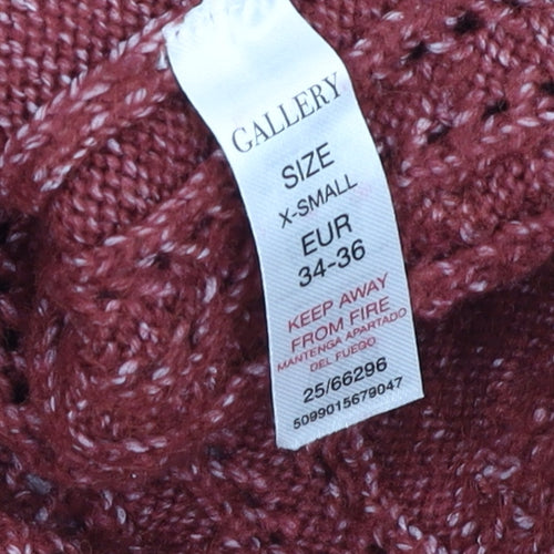 Gallery Womens Red Collared Cable-Knit Pullover Jumper XS