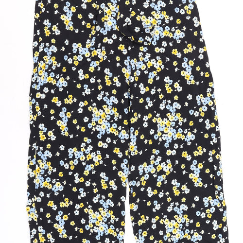 F&F Womens Black Floral Paperbag Wide-Leg Trousers UK 12