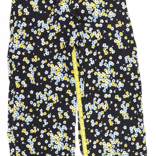 F&F Womens Black Floral Paperbag Wide-Leg Trousers UK 12