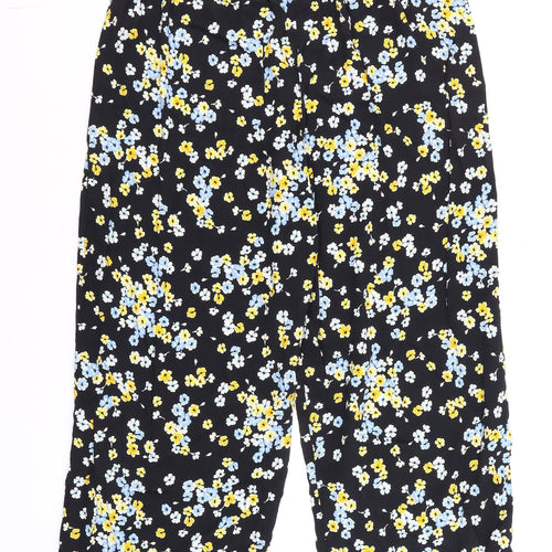 F&F Womens Black Floral Paperbag Wide-Leg Trousers UK 12