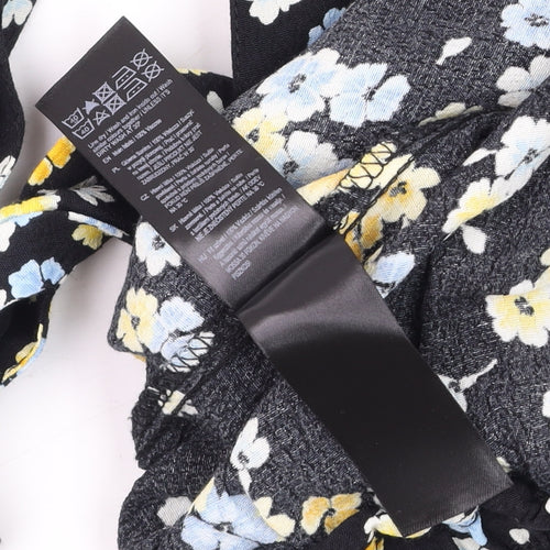 F&F Womens Black Floral Paperbag Wide-Leg Trousers UK 12