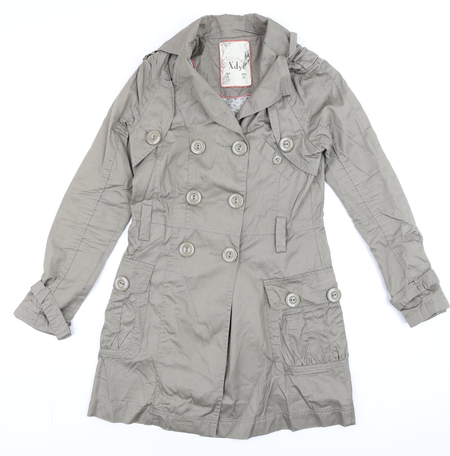 XDYE Womens Grey Double Breasted Trench Coat Size S Classic Style