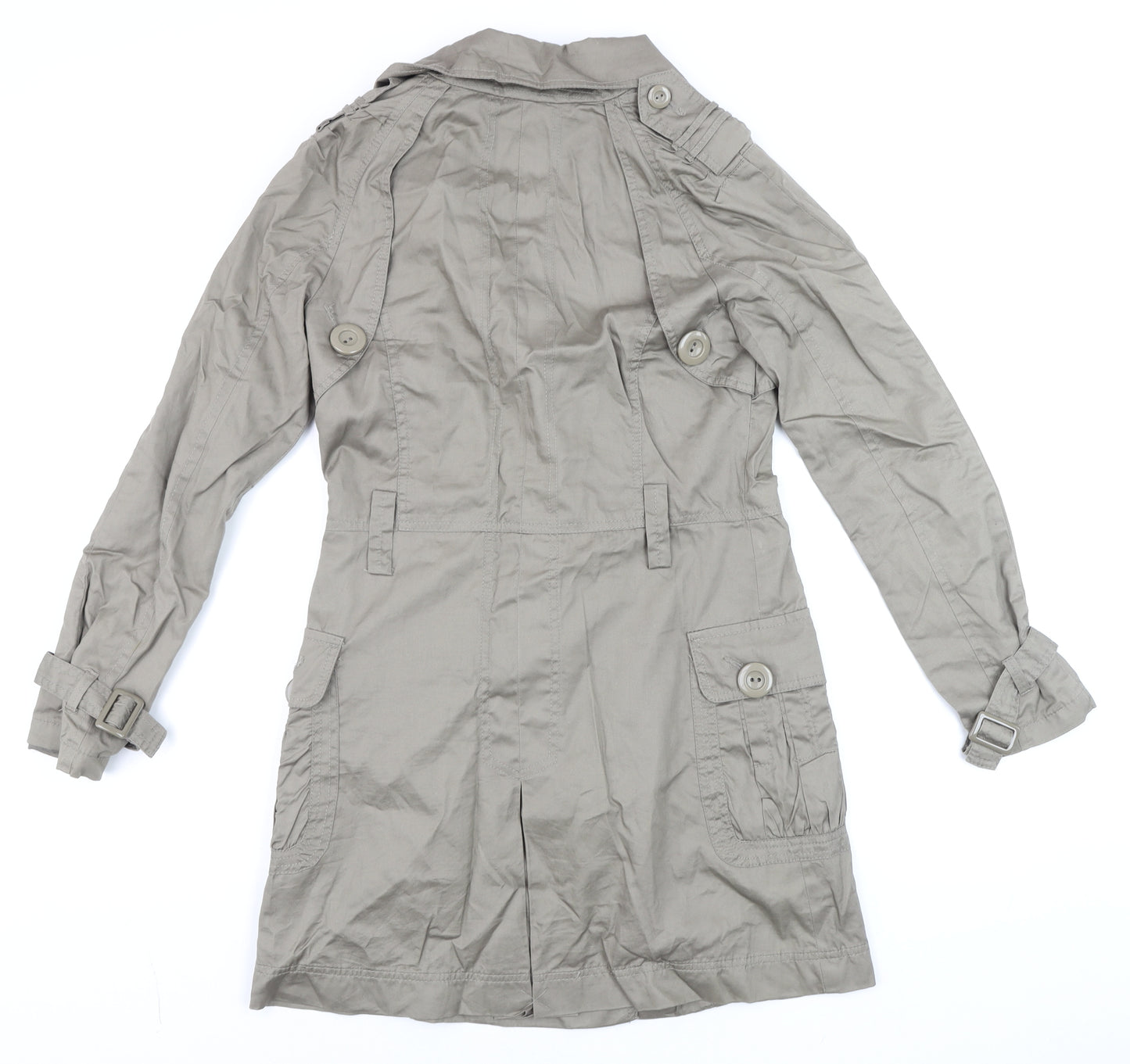 XDYE Womens Grey Double Breasted Trench Coat Size S Classic Style