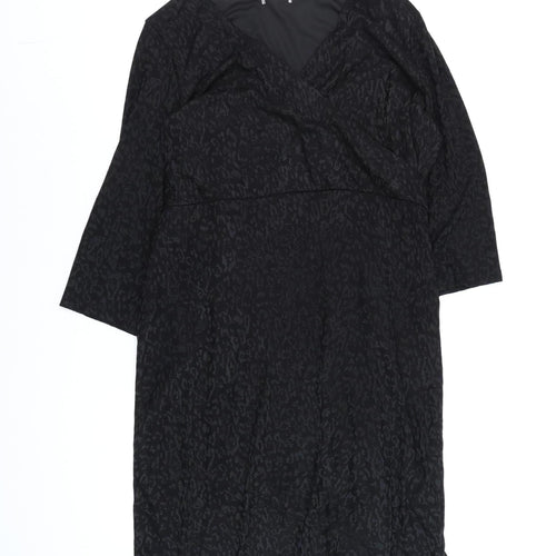 F&F Women Black Animal Print Knee Length Shift Dress Size 18