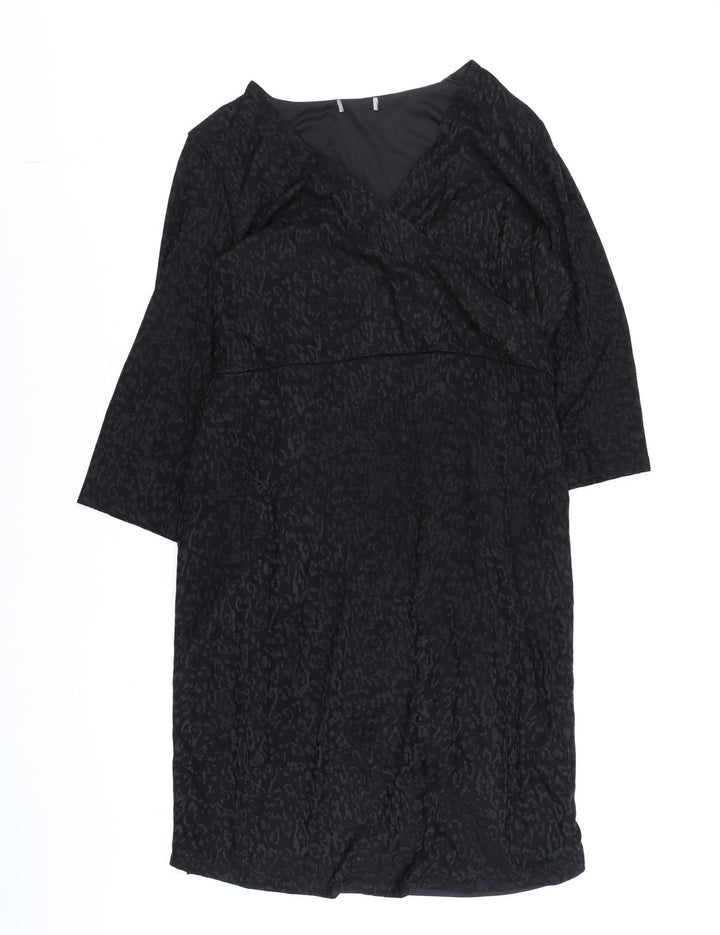 F&F Women Black Animal Print Knee Length Shift Dress Size 18