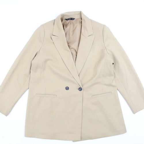 F&F Women Beige Double-Breasted Blazer UK 16 Classic Fit